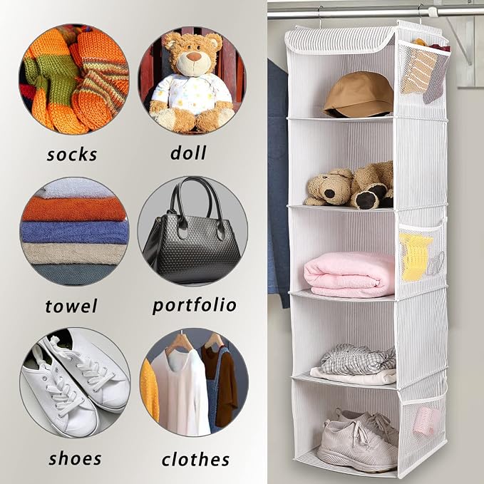 BrilliantJo 5 Shelves Hanging Closet Organizer, 2 Pack Hanging Storage - Image 4