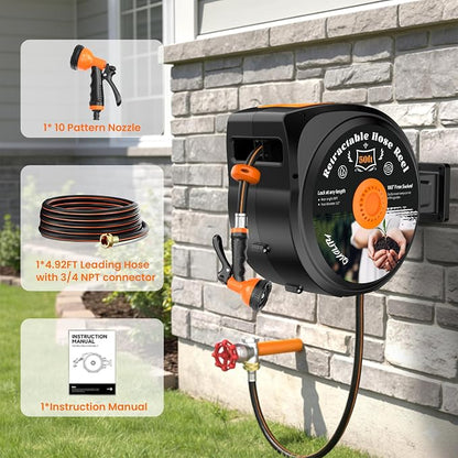 Retractable Garden Hose Reel, 1/2 in x 50 ft Wall Mounted Hose Reel | - Image 2