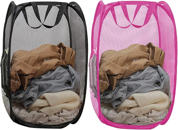 Pop Up Laundry Hamper Pack of 2 Mesh Collapsible Laudry Baskets by Aplter