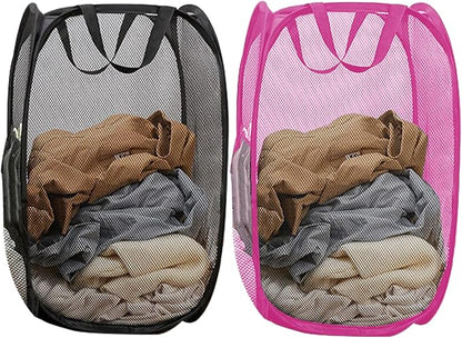 Pop Up Laundry Hamper Pack of 2 Mesh Collapsible Laudry Baskets by Aplter