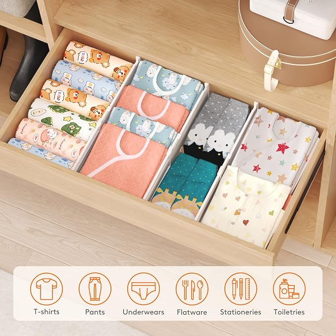 Lifewit 5 Pack Drawer Dividers for Clothes, Adjustable White Plastic Separators - Image 9