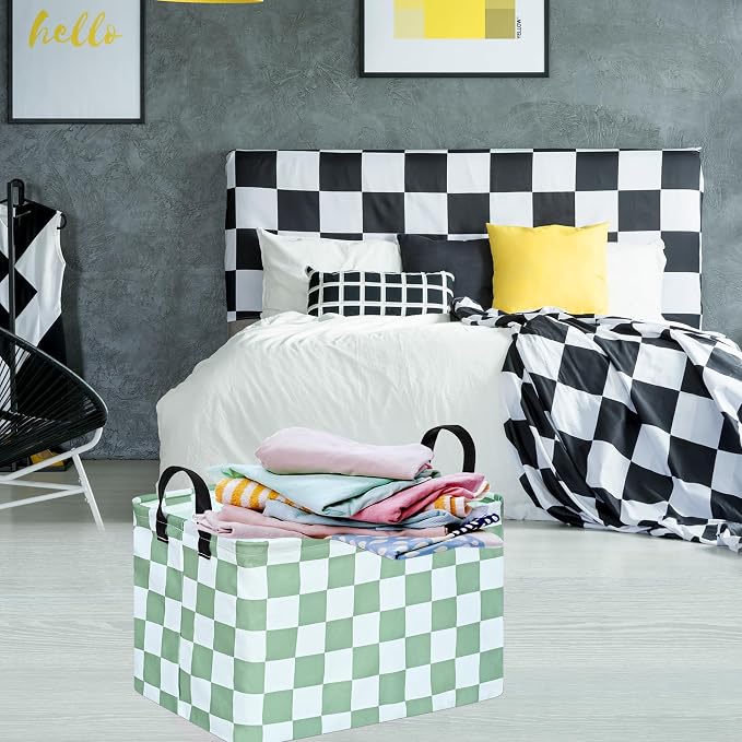 MAIZMZ Sage Checkered Storage Basket Baby Toys Organizer Bins Decorative Gifts - Image 6