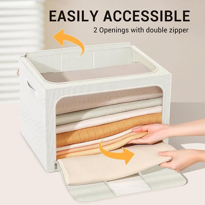Clothes Storage Bins with Metal Frame, Foldable Clothes Organizers Storage - Image 5