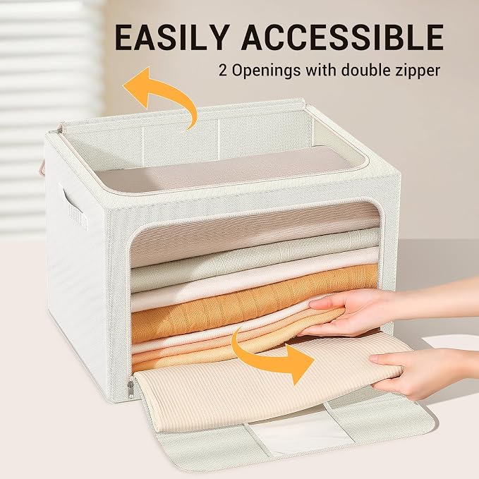 Clothes Storage Bins with Metal Frame, Foldable Clothes Organizers Storage - Image 5
