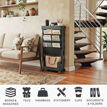 5-Tier Rolling Bookshelf Magazine Rack - Image 5