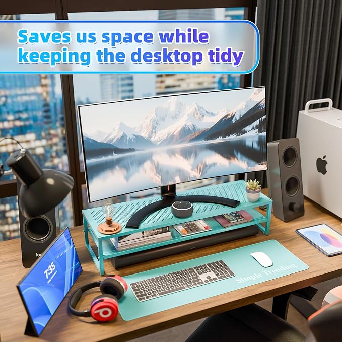 Simple Trending 2 Tier Metal Dual Monitor Stand Riser, Computer Office Desktop - Image 3