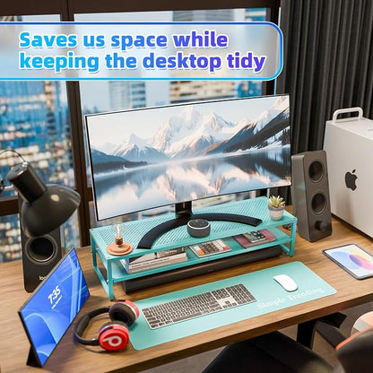 Simple Trending 2 Tier Metal Dual Monitor Stand Riser, Computer Office Desktop - Image 3
