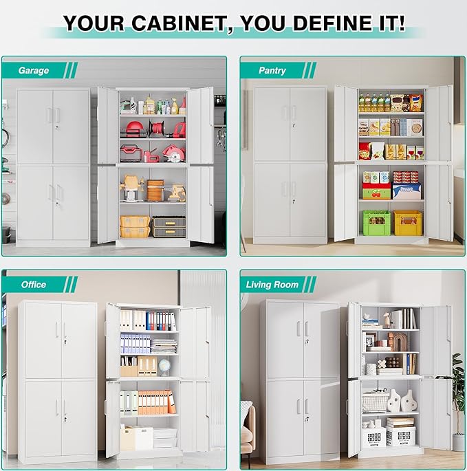 Metal Storage Cabinet with 3 Adjustable Shelves, Garage Storage Cabinet with - Image 8