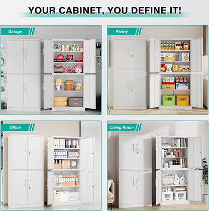 Metal Storage Cabinet with 3 Adjustable Shelves, Garage Storage Cabinet with - Image 8