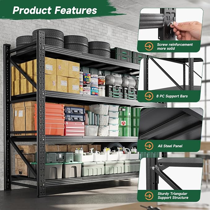 Letaya 71.3" W Metal Storage Shelves, 5000LBS Heavy Duty Garage Shelving Units - Image 5