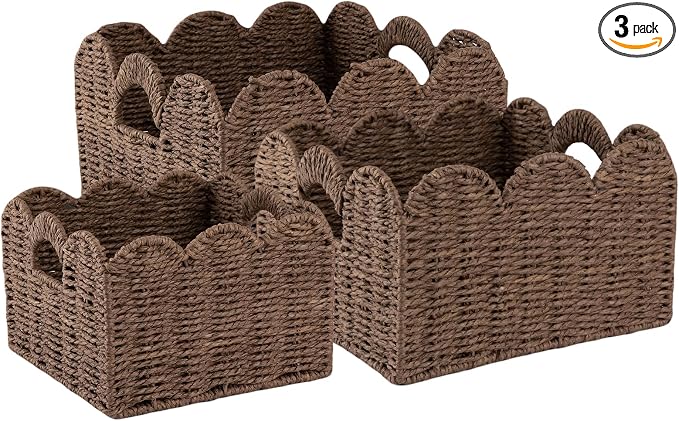 OIAHOMY Scalloped Wicker Baskets, Hand-woven Storage Baskets by MasterofSpaceOptimization