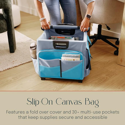 Mobile Utility Cart with Storage Organizer Bag, Rolling Cart, Turquoise/Grey - Image 4