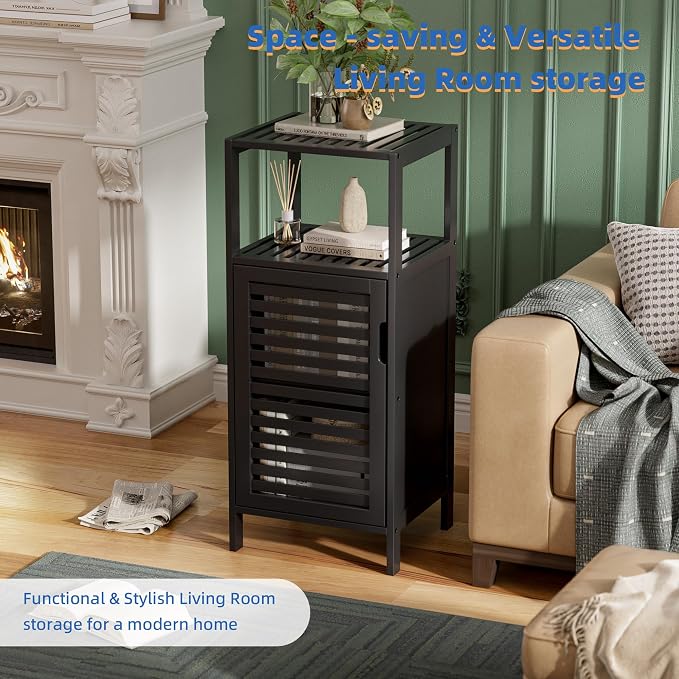 HITNET Bamboo Floor Cabinet, Small Bathroom Cabinet Floor Standing, 4 Tier - Image 4