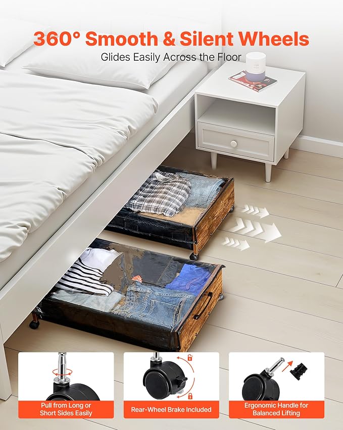 VEVOR Under Bed Storage with Wheels, 36.0 x 18.1 x 7.3 inch, Underbed - Image 8