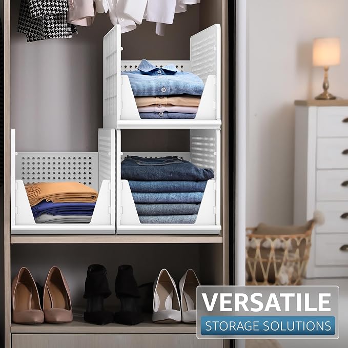 Sorbus Stackable Shelf Organizer Baskets – Plastic Closet Organizer - Image 5