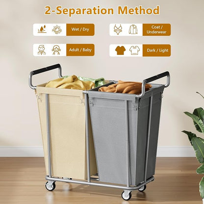 Large laundry hamper with Wheels, 2 Bag 360L Big Rolling Laundry Basket Sorter - Image 3