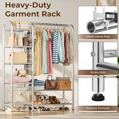 Heavy Duty Clothes Rack with 5 Tiers Shelves, Max Load 670LBS, Portable - Image 4