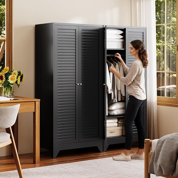 Letaya Armoire Wardrobe Closet, Hanging Rod Clothing Storage Cabinets - Image 2