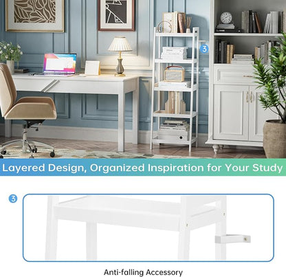 SMIBUY Bamboo Ladder Bookcase, Bathroom Storage Rack Organizer, 4 Tier and 5 - Image 8