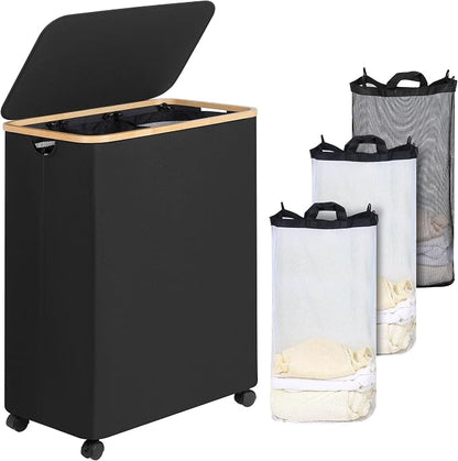Lagre Laundry Basket with Wheels, Laundry Hamper with Lid, 160L Clothes Hamper by iEGrow