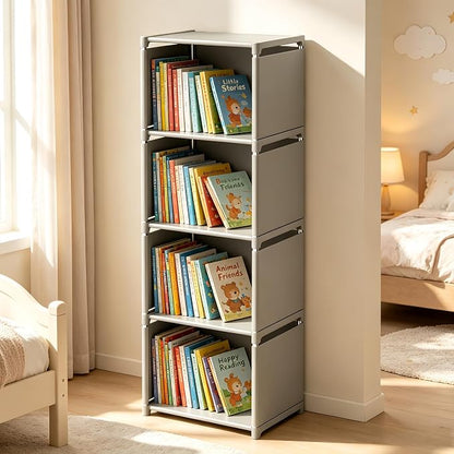 RIIPOO Book Shelf, 4-Cube Storage Organizer, Metal & Fabric Bookcase - Image 2