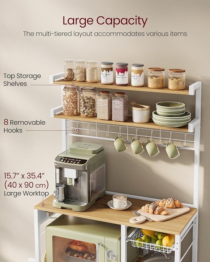 VASAGLE Bakers Rack with Power Outlet, 35.4 Inches Microwave Stand, Coffee Bar - Image 7