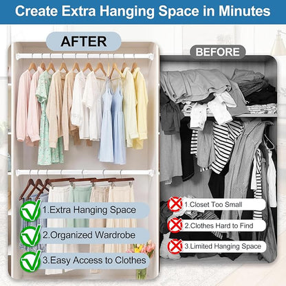Adjustable Closet Rod for Hanging Clothes, 17-99inch Heavy Duty Metal tension - Image 2