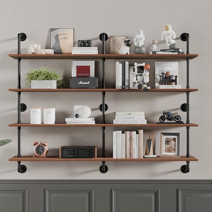 HDDFER Floating Book Shelves for Wall 4 Tier 70 inch Bookshelf Industrial Pipe - Image 6