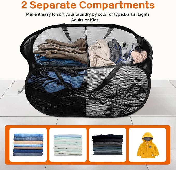 Foldable Laundry Baskets, Collapsible Mesh Laundry Hamper, Durable Pop Up - Image 3