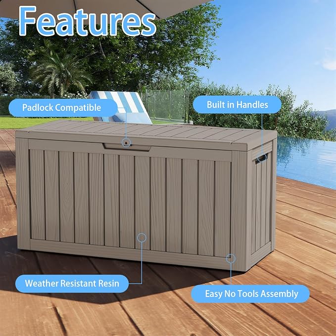 85 Gallon Outdoor Deck Box, Resin Waterproof Storage Box - Image 4