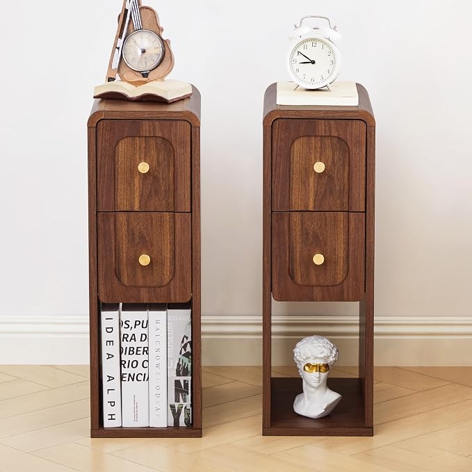 Small Nightstand Set of 2, Wooden Narrow Nightstands - Image 9