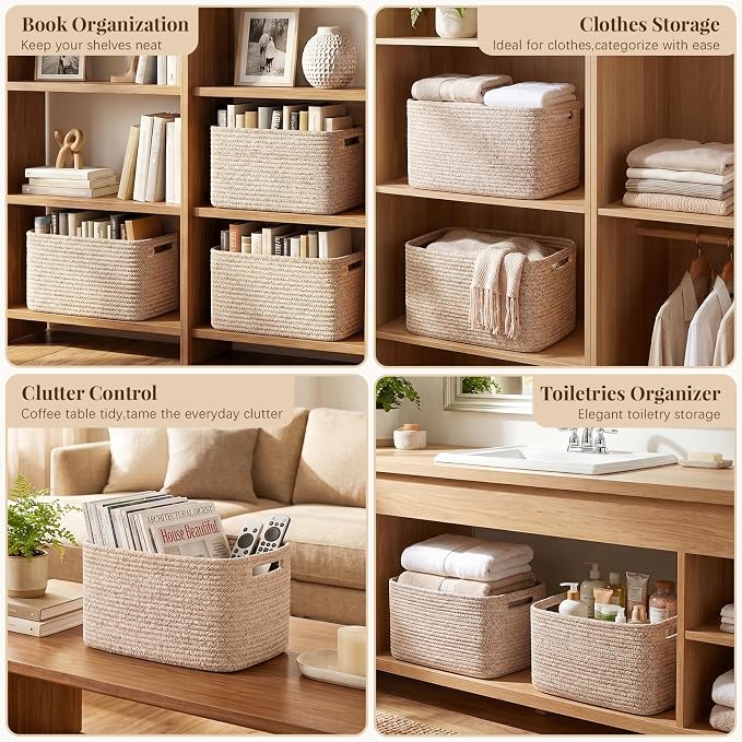OIASKET 4Packs Natural Cotton Rope Storage Baskets - Image 5