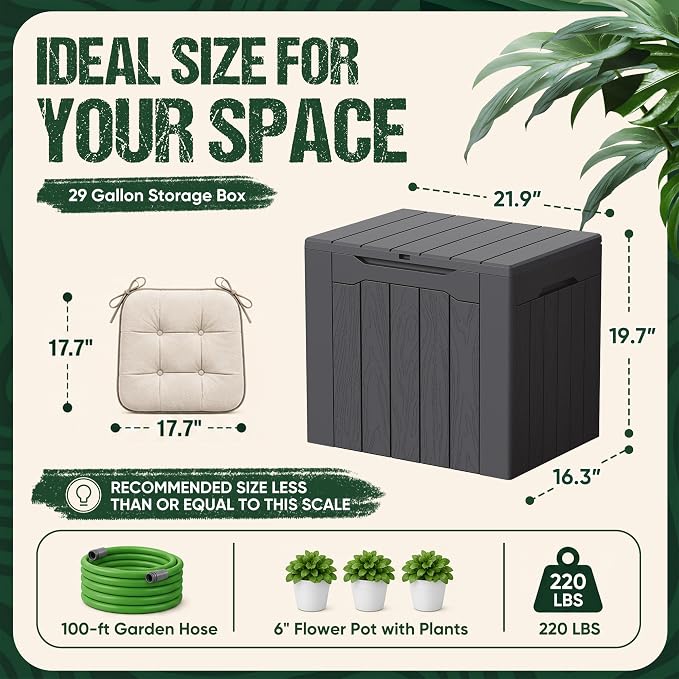 Devoko 29 Gallon Waterproof Outdoor Storage Box Resin Deck Box Lockable and UV - Image 6