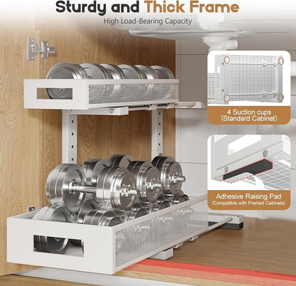 2 Pack 17IN Depth Under Sink Storage Organizer, Large 2-Tier Elegant Mesh Pull - Image 3