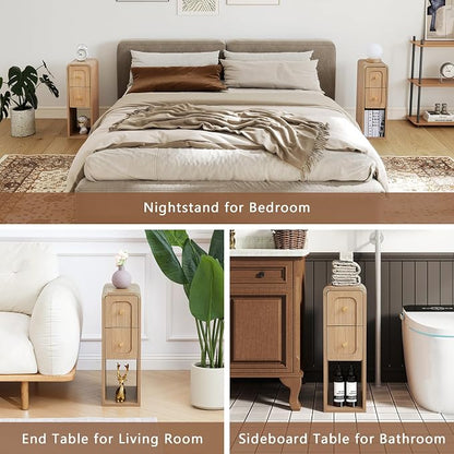 Narrow Nightstand with 2 Drawers, Small Bedside Tables, Mid-Century Modern Slim - Image 9