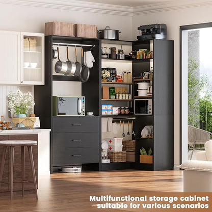 Aheaplus Closet System with 3 Drawers, 2 Hanging Rods & Corner Tower, Corner - Image 6