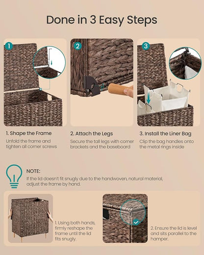 SONGMICS Laundry Hamper 2 Sections, 34.3 Gal. Handwoven Water Hyacinth Wicker - Image 7