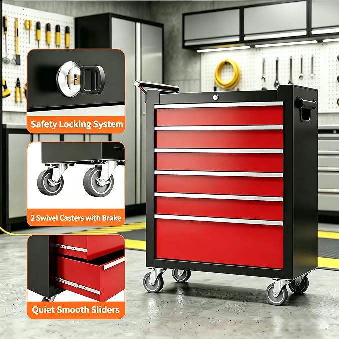 Garvee Rolling Tool Chest, 6 Drawers Tool Storage Cabinet, Toolbox - Image 5