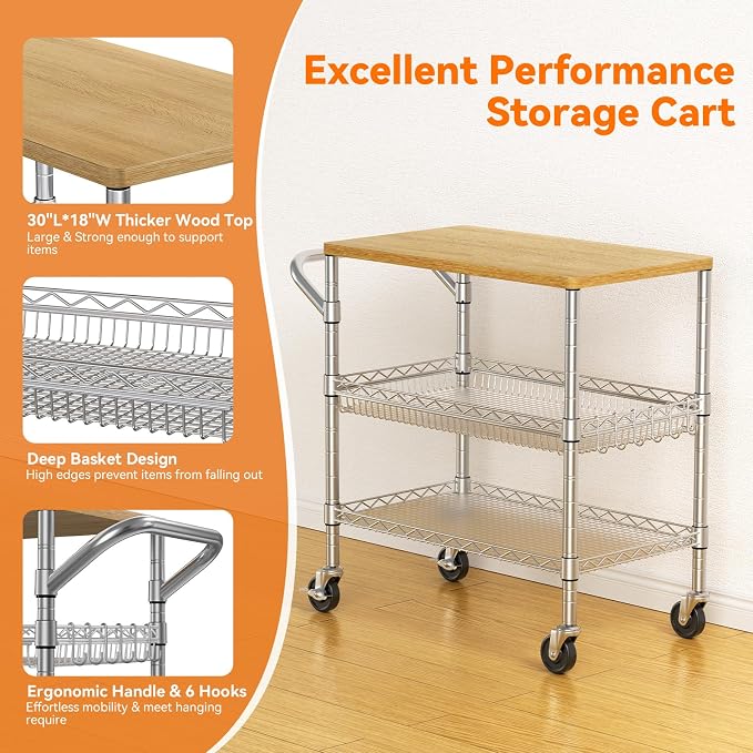 3 Tier Rolling Kitchen Carts on Wheels - Image 5