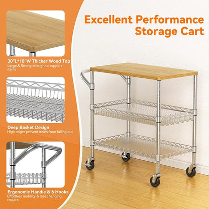 3 Tier Rolling Kitchen Carts on Wheels - Image 5