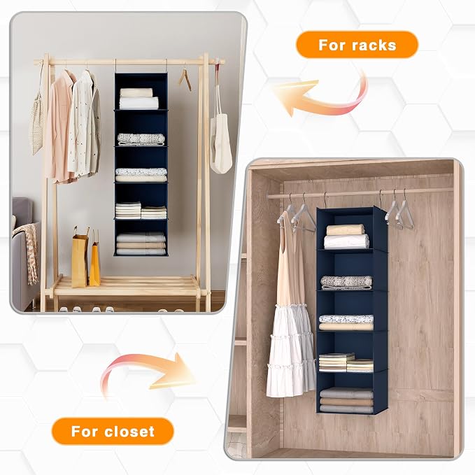 Hanging Closet Organizer and Storage 5-Shelf, Easy Mount Foldable Hanging - Image 5