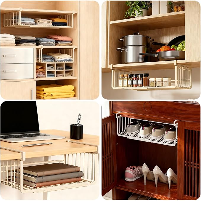 JIABEIUS 2 Pack Under Shelf Storage Basket, Extendable Under Cabinet Organizer - Image 7