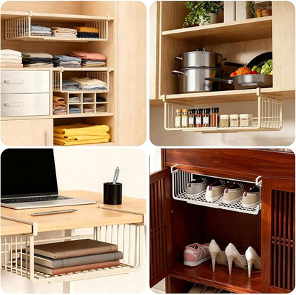 JIABEIUS 2 Pack Under Shelf Storage Basket, Extendable Under Cabinet Organizer - Image 7