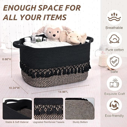 6 Pack Storage Basket for Shelves, Boho Cotton Rope Storage Bins - Image 3