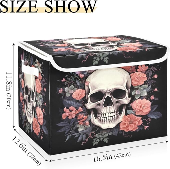 Skull Storage Bins with Lids and Carrying Handle, Foldable Storage Boxes - Image 3