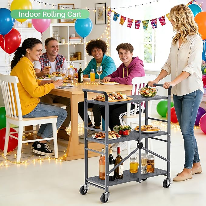 SNTD 3 Tier Rolling Cart, Metal Utility Cart on Wheels, Lockable Casters - Image 2