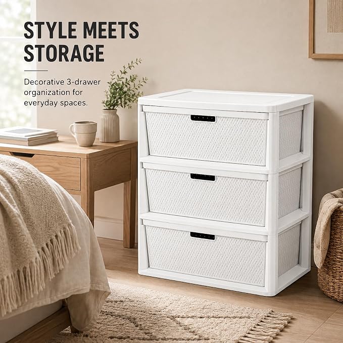 Wide 3-Drawer Plastic Storage Tower, Decorative Organizer Chest, BPA-free - Image 8