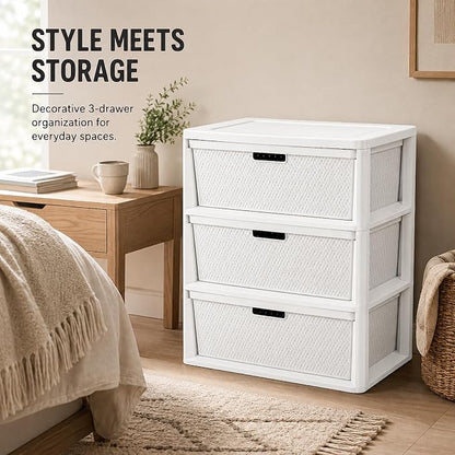 Wide 3-Drawer Plastic Storage Tower, Decorative Organizer Chest, BPA-free - Image 8