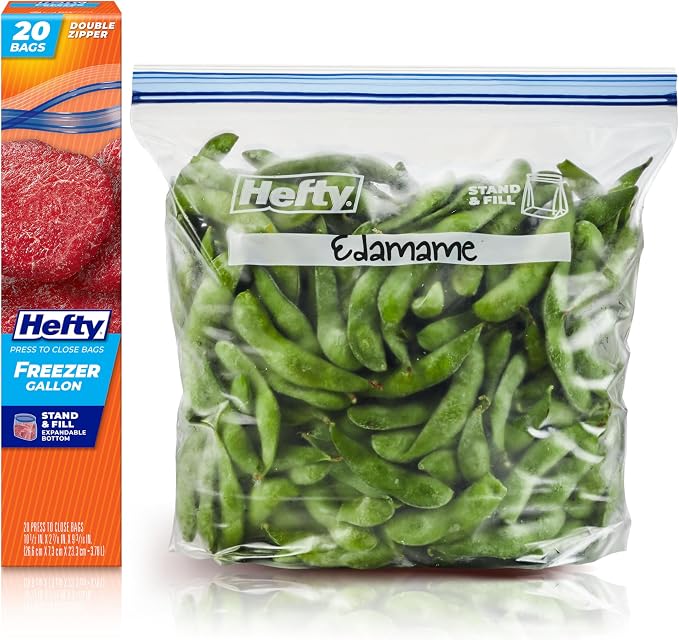 Hefty Press to Close Plastic Freezer Bags, Gallon Size by Hefty