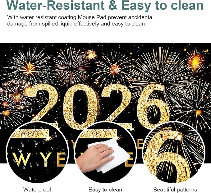 2026 Happy New Year Gaming Mouse Pad 35.4"x15.7"Desk Mat Anti-Slip Rubber Base - Image 4